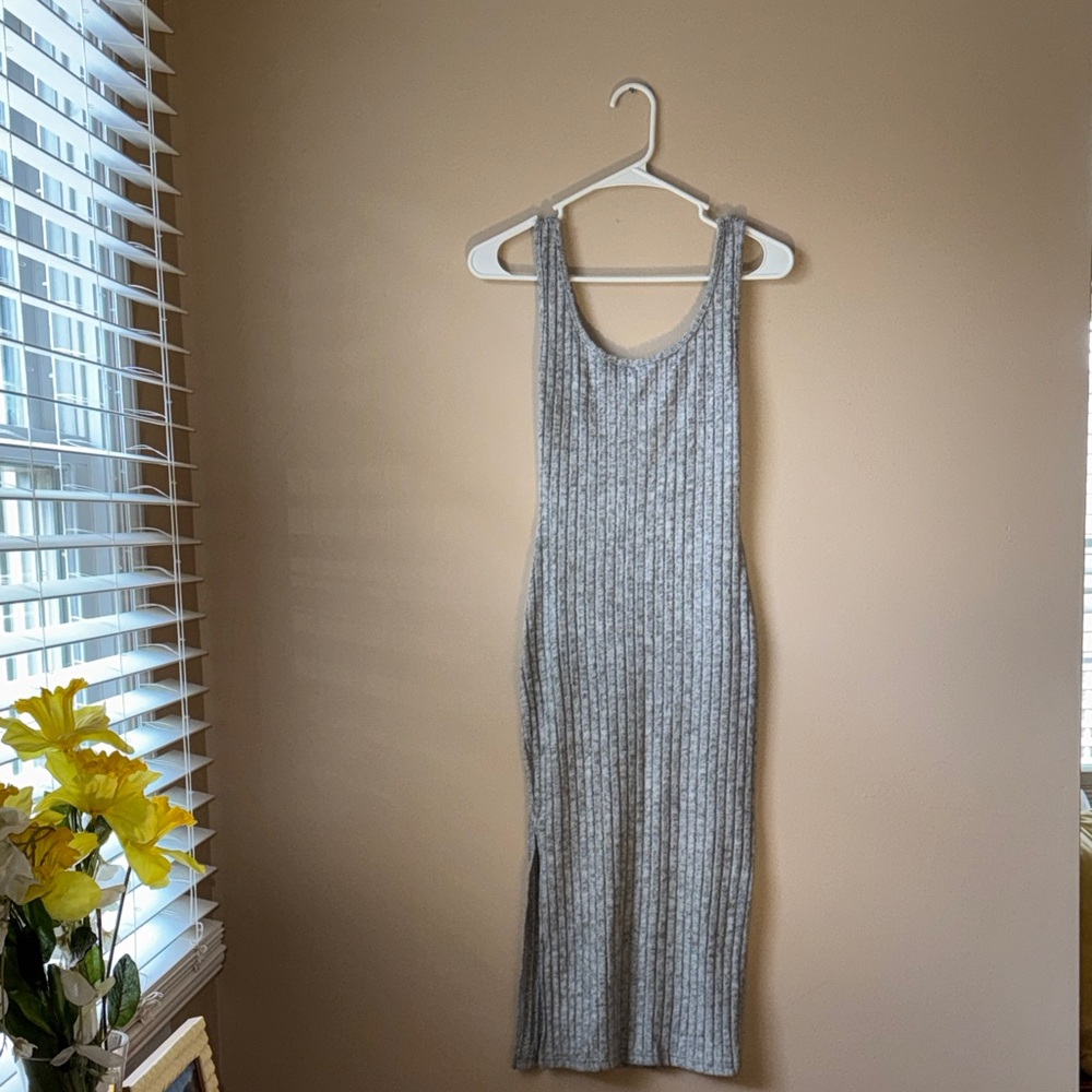 Gray Ribbed Knit Dress